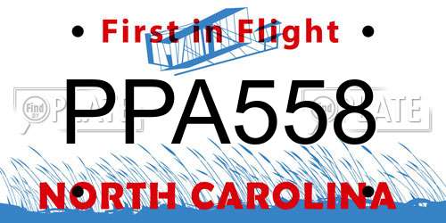 PPA558 North Carolina License Plate