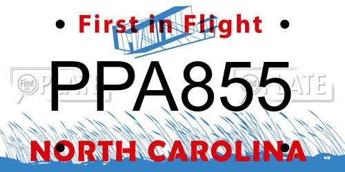 PPA855 North Carolina License Plate