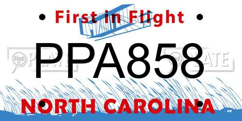 PPA858 North Carolina License Plate