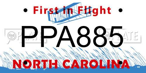 PPA885 North Carolina License Plate