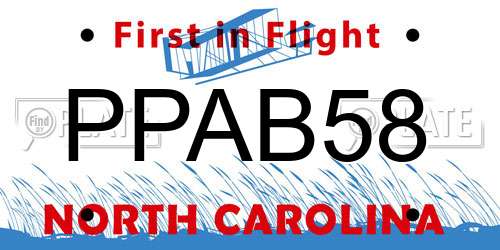 PPAB58 North Carolina License Plate