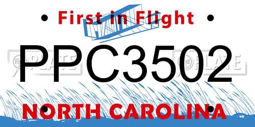 PPC3502 North Carolina License Plate
