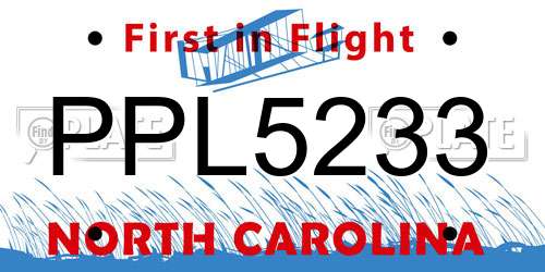 PPL5233 North Carolina License Plate