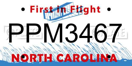 PPM3467 North Carolina License Plate