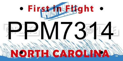 PPM7314 North Carolina License Plate