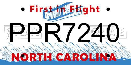 PPR7240 North Carolina License Plate