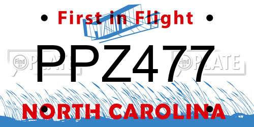 PPZ477 North Carolina License Plate