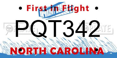 PQT342 North Carolina License Plate