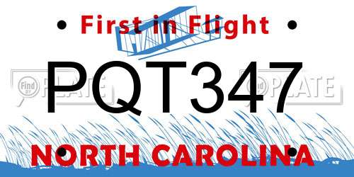 PQT347 North Carolina License Plate