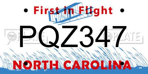PQZ347 North Carolina License Plate