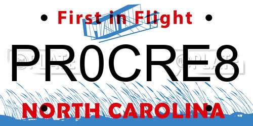 PR0CRE8 North Carolina License Plate