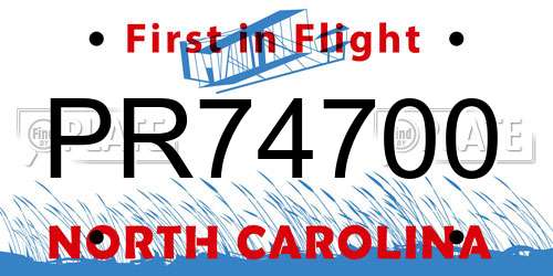 PR74700 North Carolina License Plate