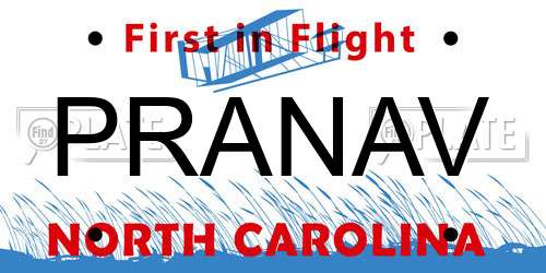 PRANAV North Carolina License Plate