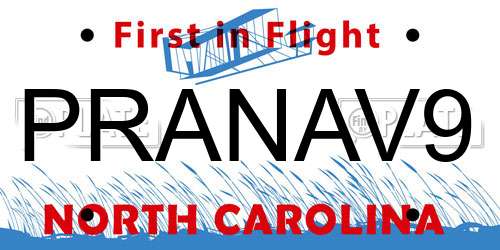 PRANAV9 North Carolina License Plate