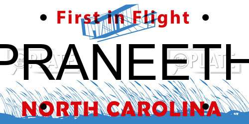 PRANEETH North Carolina License Plate