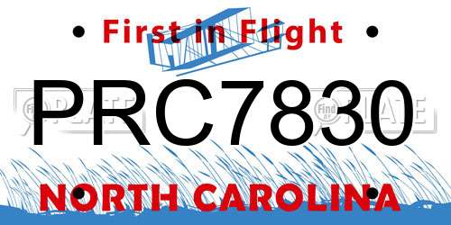 PRC7830 North Carolina License Plate