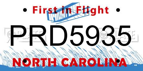 PRD5935 North Carolina License Plate