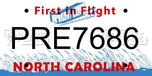 PRE7686 North Carolina License Plate