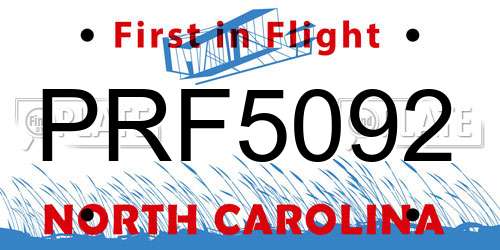 PRF5092 North Carolina License Plate