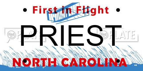 PRIEST North Carolina License Plate