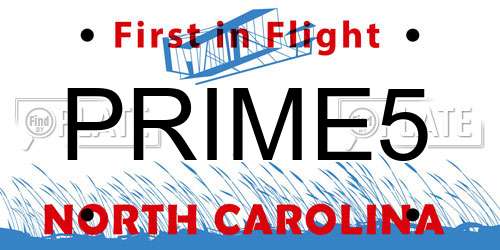 PRIME5 North Carolina License Plate