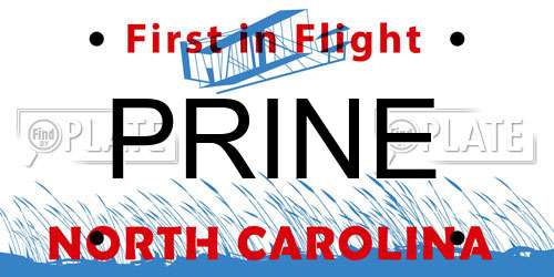 PRINE North Carolina License Plate