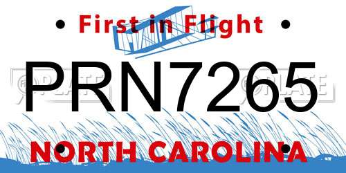 PRN7265 North Carolina License Plate