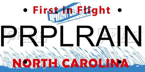 PRPLRAIN North Carolina License Plate