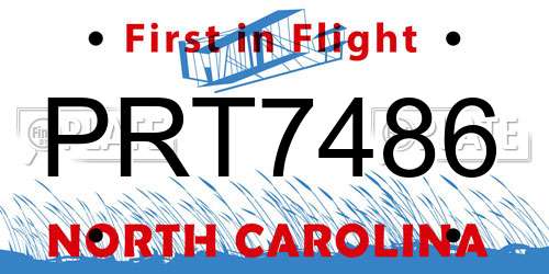 PRT7486 North Carolina License Plate