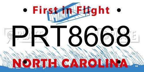 PRT8668 North Carolina License Plate