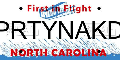PRTYNAKD North Carolina License Plate