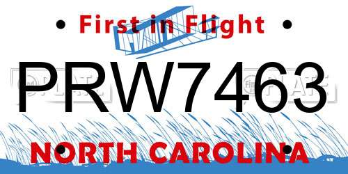 PRW7463 North Carolina License Plate