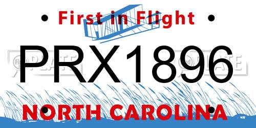 PRX1896 North Carolina License Plate