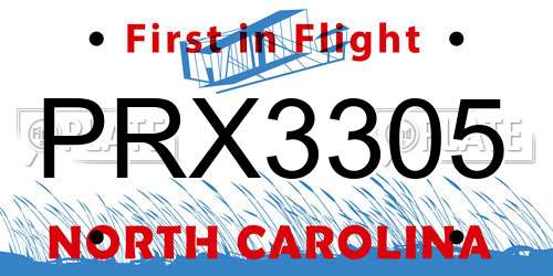 PRX3305 North Carolina License Plate