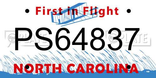 PS64837 North Carolina License Plate