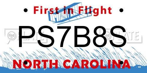 PS7B8S North Carolina License Plate