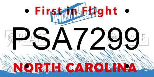 PSA7299 North Carolina License Plate