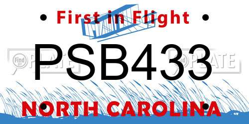 PSB433 North Carolina License Plate