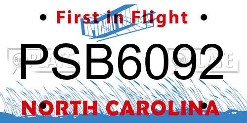PSB6092 North Carolina License Plate