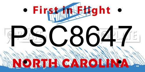 PSC8647 North Carolina License Plate