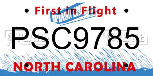 PSC9785 North Carolina License Plate