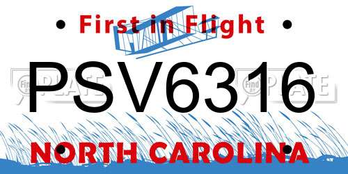 PSV6316 North Carolina License Plate