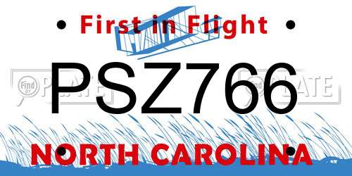 PSZ766 North Carolina License Plate