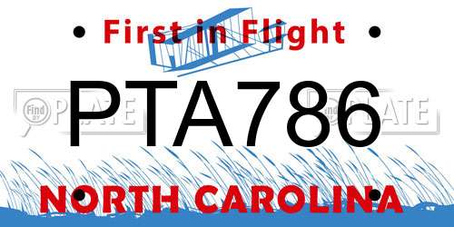 PTA786 North Carolina License Plate