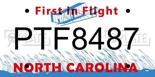 PTF8487 North Carolina License Plate