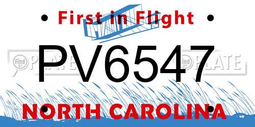 PV6547 North Carolina License Plate