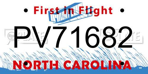 PV71682 North Carolina License Plate