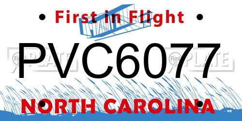 PVC6077 North Carolina License Plate