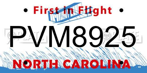 PVM8925 North Carolina License Plate
