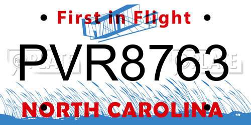 PVR8763 North Carolina License Plate